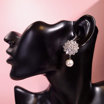 Floral stud earrings Bridal earrings pearl drop wedding earrings bridal jewelry mother of bride groom earrings