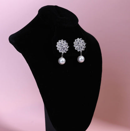 Floral stud earrings Bridal earrings pearl drop wedding earrings bridal jewelry mother of bride groom earrings
