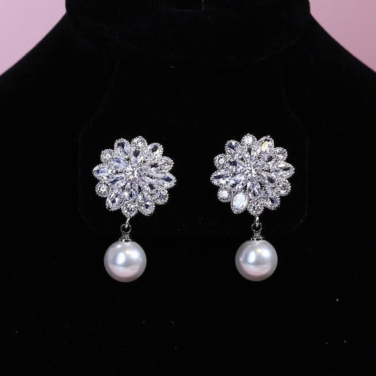 Floral stud earrings Bridal earrings pearl drop wedding earrings bridal jewelry mother of bride groom earrings