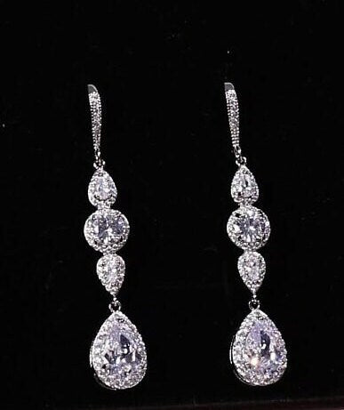 Long bridal earrings crystal wedding earrings cubic zirconia earrings cz dangle earrings wedding earrings crystal earrings