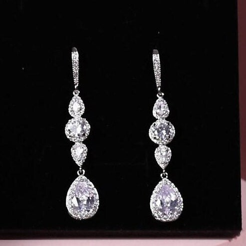 Long bridal earrings crystal wedding earrings cubic zirconia earrings cz dangle earrings wedding earrings crystal earrings