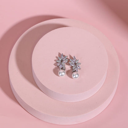 Pearl Earrings pearl bridal earrings for bride wedding pearl earrings pearl and crystal earrings bridal jewelry mother of bride jewelry