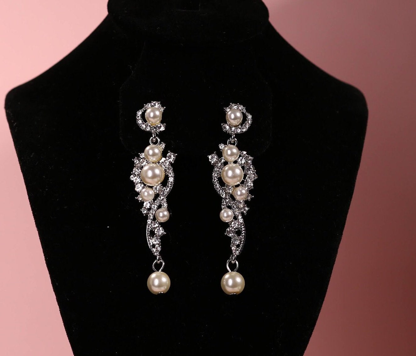 Vintage pearl earrings vintage wedding earrings Bridal earrings pearl wedding drop earrings Long pearl earrings