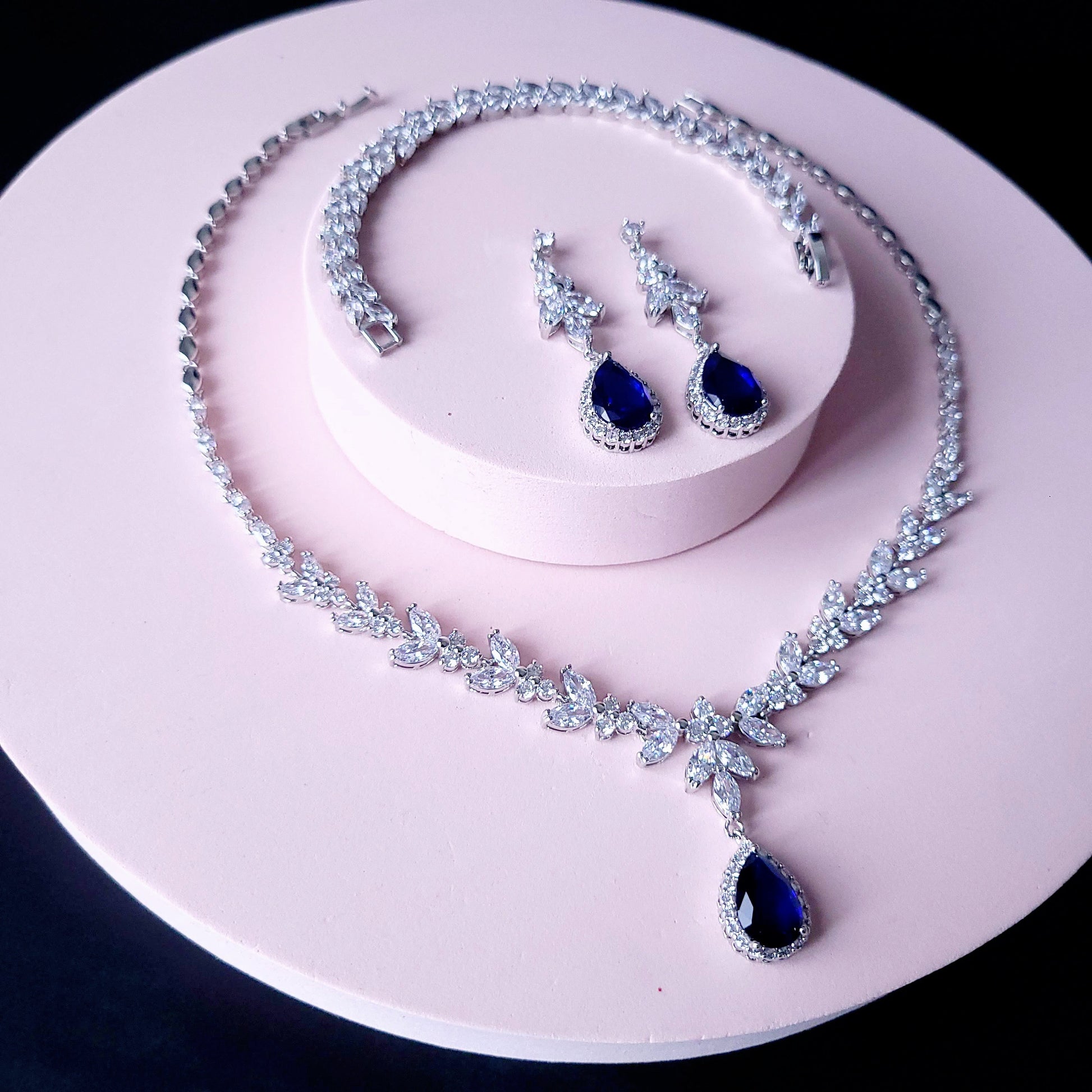 Sapphire blue Wedding necklace set blue bridal jewelry bridal necklace something blue jewelry wedding accessories bridal necklace zirconia