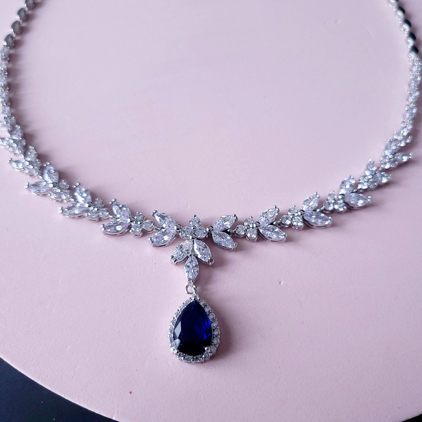 Sapphire blue Wedding necklace set blue bridal jewelry bridal necklace something blue jewelry wedding accessories bridal necklace zirconia