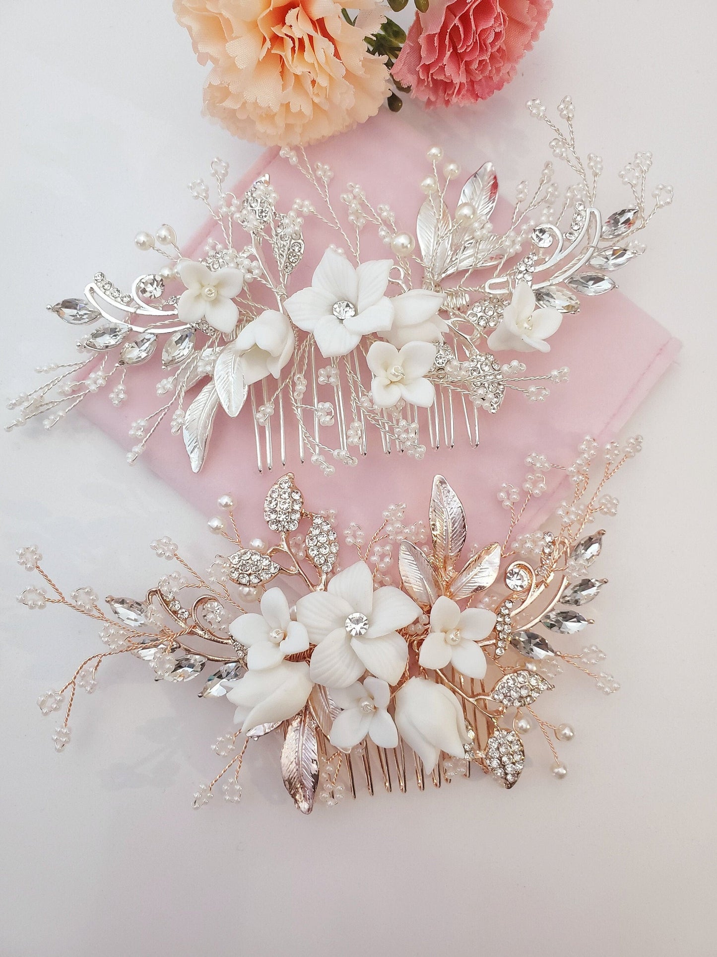 Bridal hair comb bridal accessories wedding comb Bridal hair comb rose gold Bridal accessories silver flower wedding hair comb Hair Piece