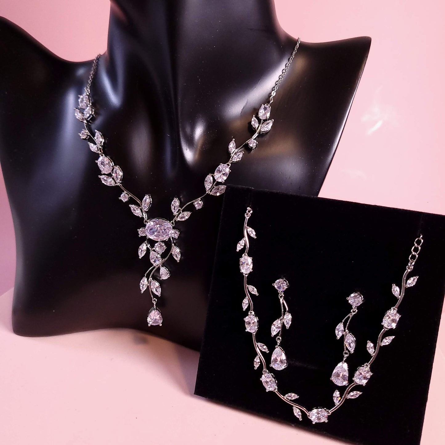 Simple bridal Necklace Set wedding jewelry wedding necklace floral wedding necklace minimalist necklace set vine jewelry