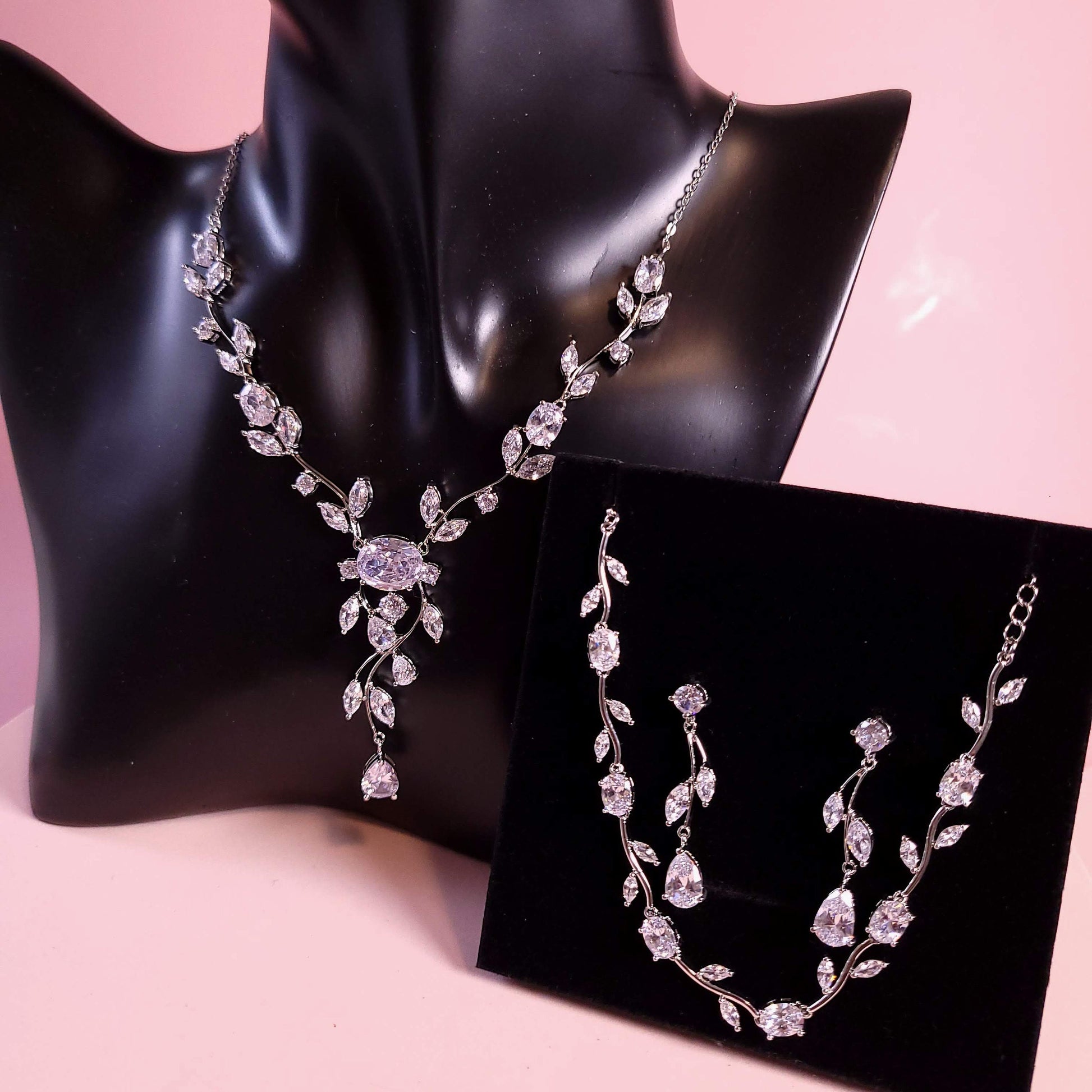 Simple bridal Necklace Set wedding jewelry wedding necklace floral wedding necklace minimalist necklace set vine jewelry