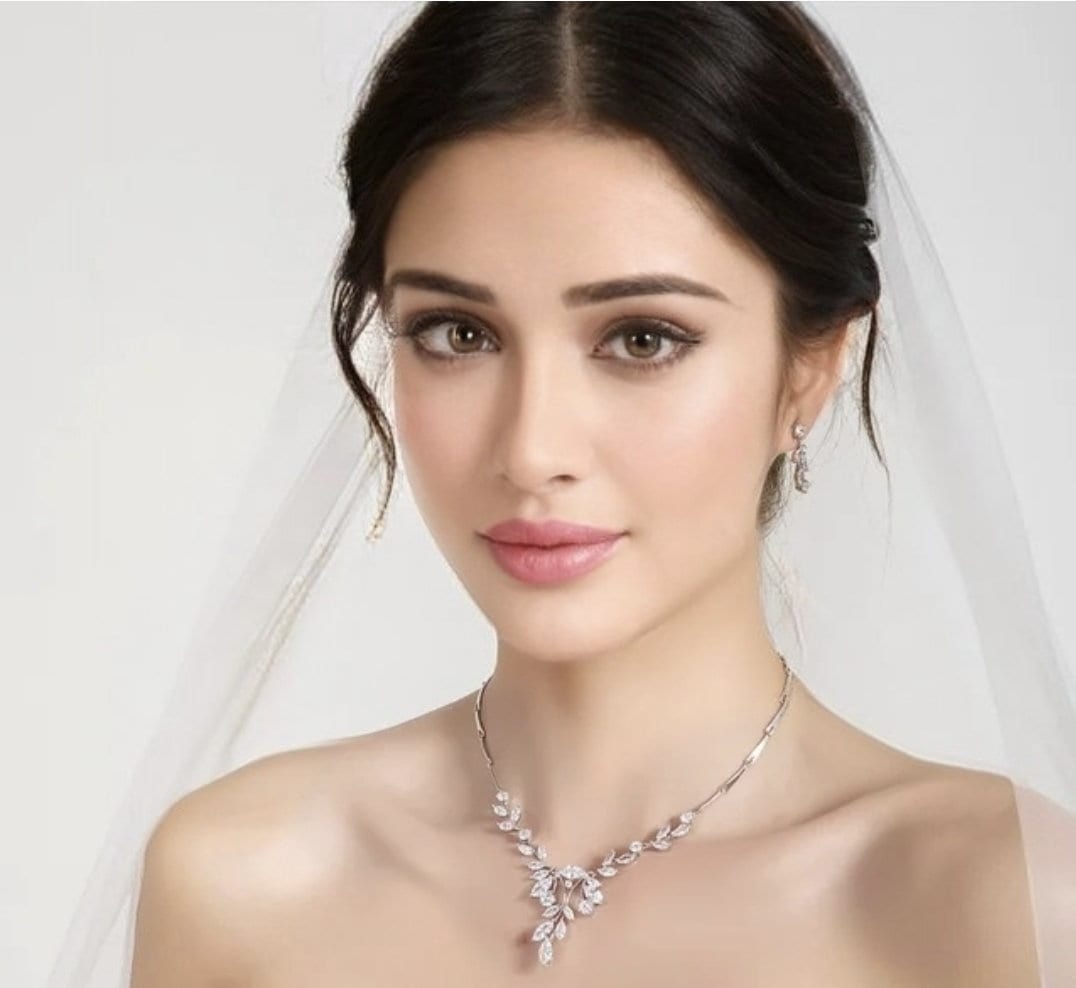 Wedding necklace set silver bridal jewelry bridal necklace wedding jewelry wedding accessories bridal necklace set zirconia