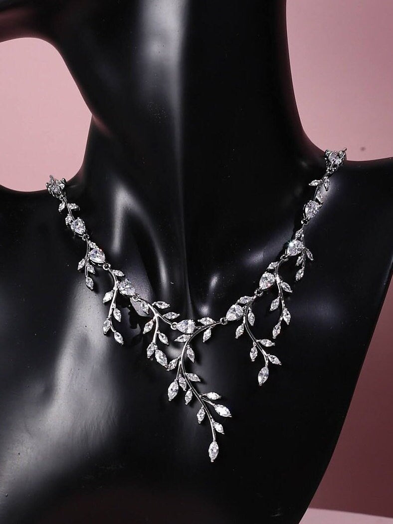 Wedding jewelry bridal jewellery set bridal earring Necklace set long vine leaf necklace set wedding earrings bride jewelry