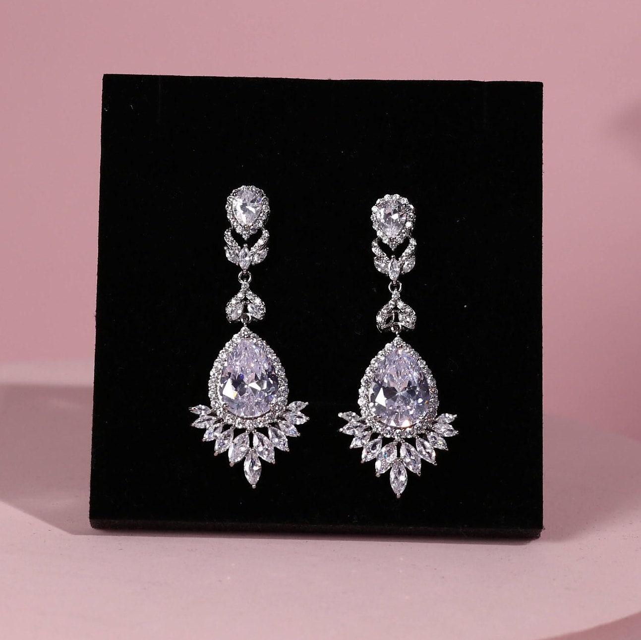 Zirconia Wedding Earrings silver bridal earring teardrop wedding earrings statement earrings bridal jewelry wedding jewelry