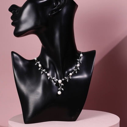 Pearl wedding necklace CZ crystal and pearl bridal necklace set zirconia wedding jewelry set with pearls