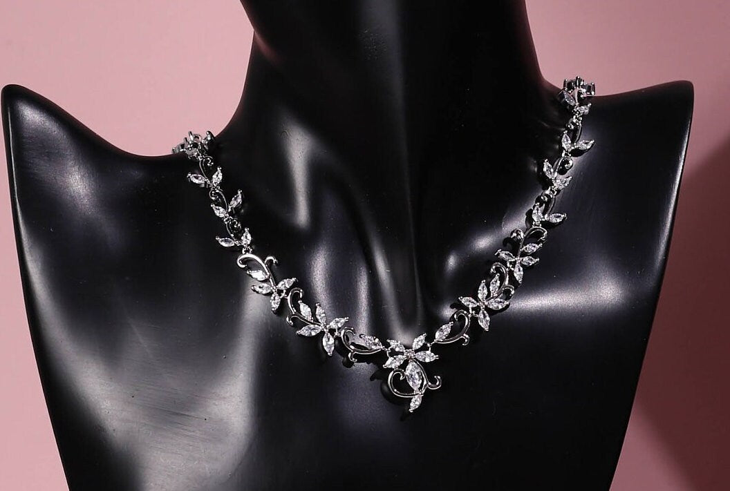 Floral jewelry wedding necklace cz necklace set trendy wedding jewelry set bridal jewellery wedding jewelry