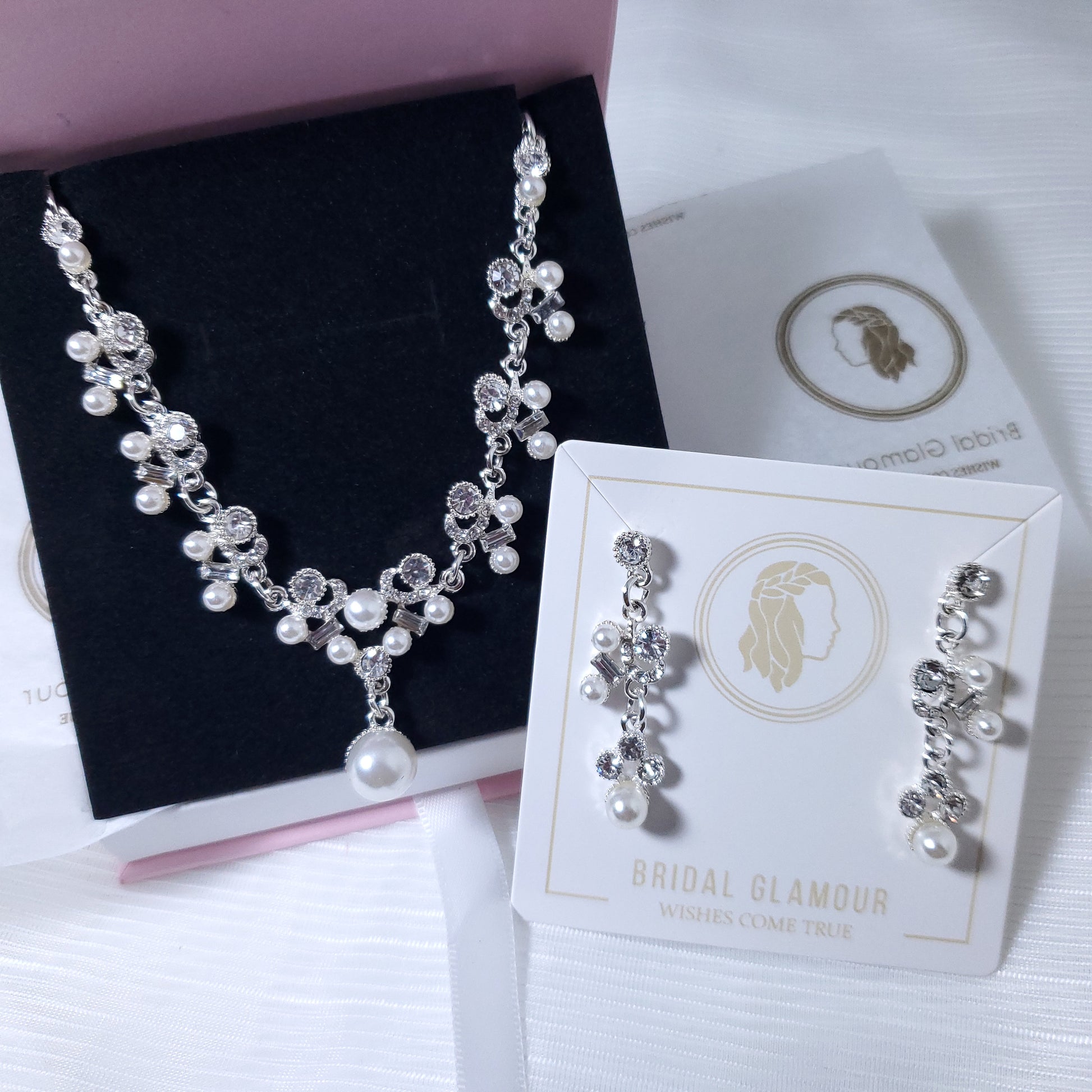 Bridal necklace set pearl silver bridal jewelry bridal necklace wedding jewelry wedding accessories wedding necklace set