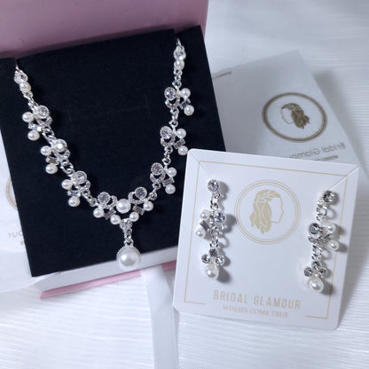 Bridal necklace set pearl silver bridal jewelry bridal necklace wedding jewelry wedding accessories wedding necklace set