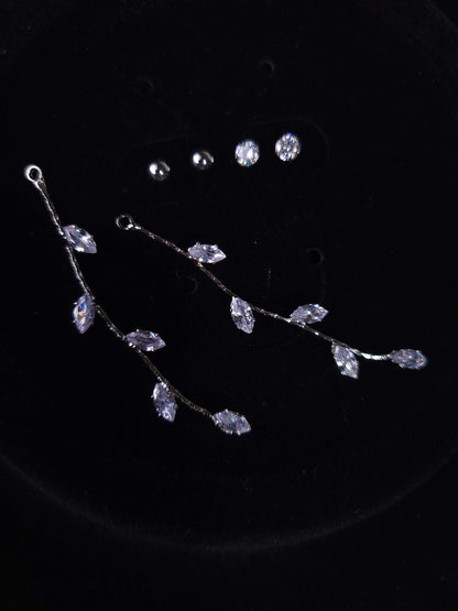 Dainty Earring Silver crystal bridal earrings Long olive leaf earrings wedding earrings tassel drop earring for Bride earrings