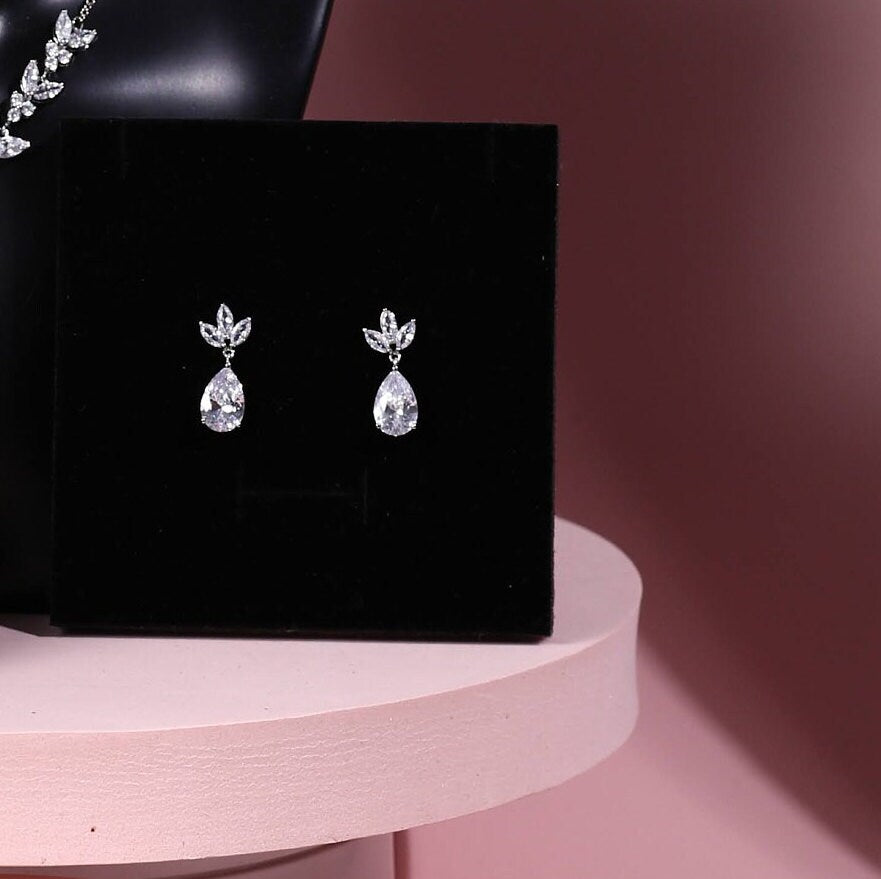 Bridal earrings with matching necklace wedding jewelry set bridal jewelry Zirconia jewelry set