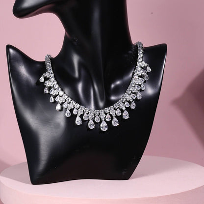Luxury Bridal Necklace silver crystal wedding necklace CZ jewelry wedding jewelry brides statement bridal necklace anniversary gift set
