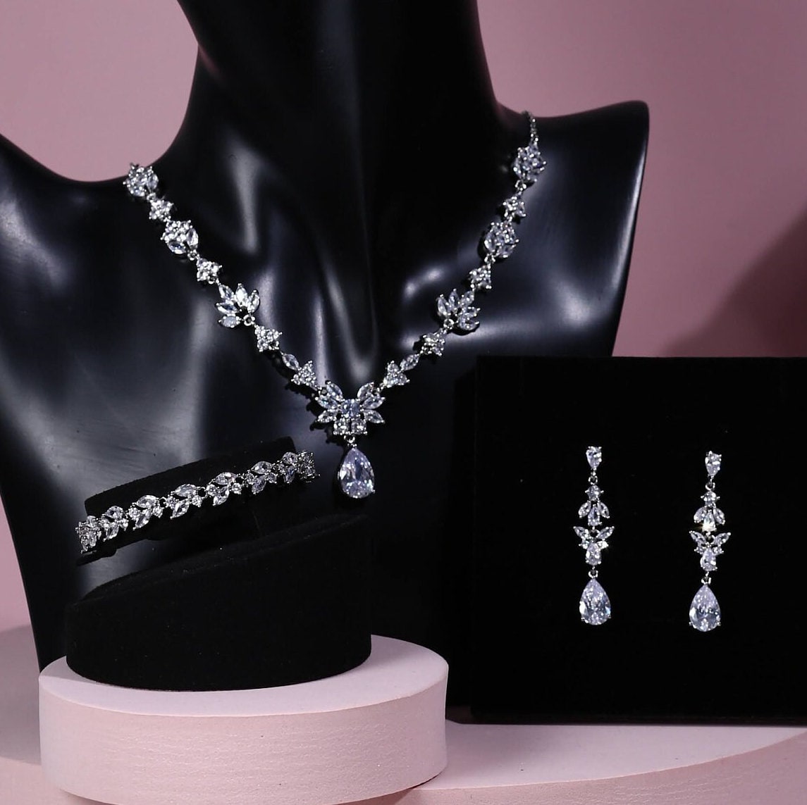 Necklace set wedding necklace chain necklace silver cz jewelry set