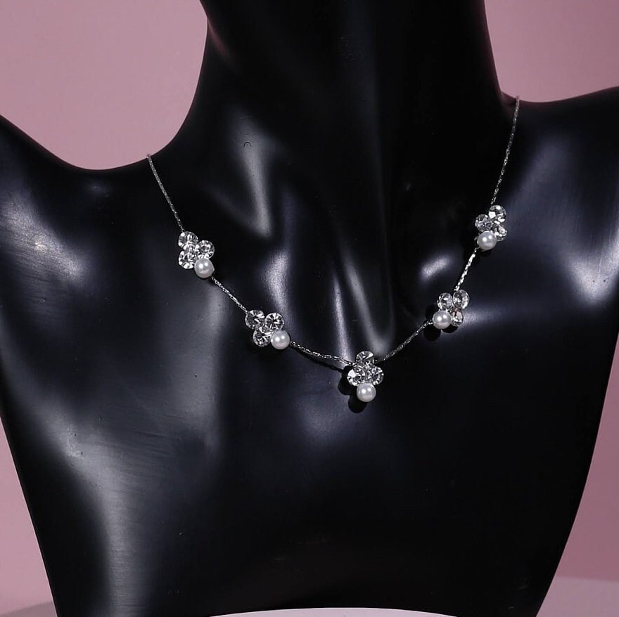 Crystal Necklace simple bridal Necklace Set prom necklace prom jewelry wedding jewelry set bridal necklace pearl necklace set