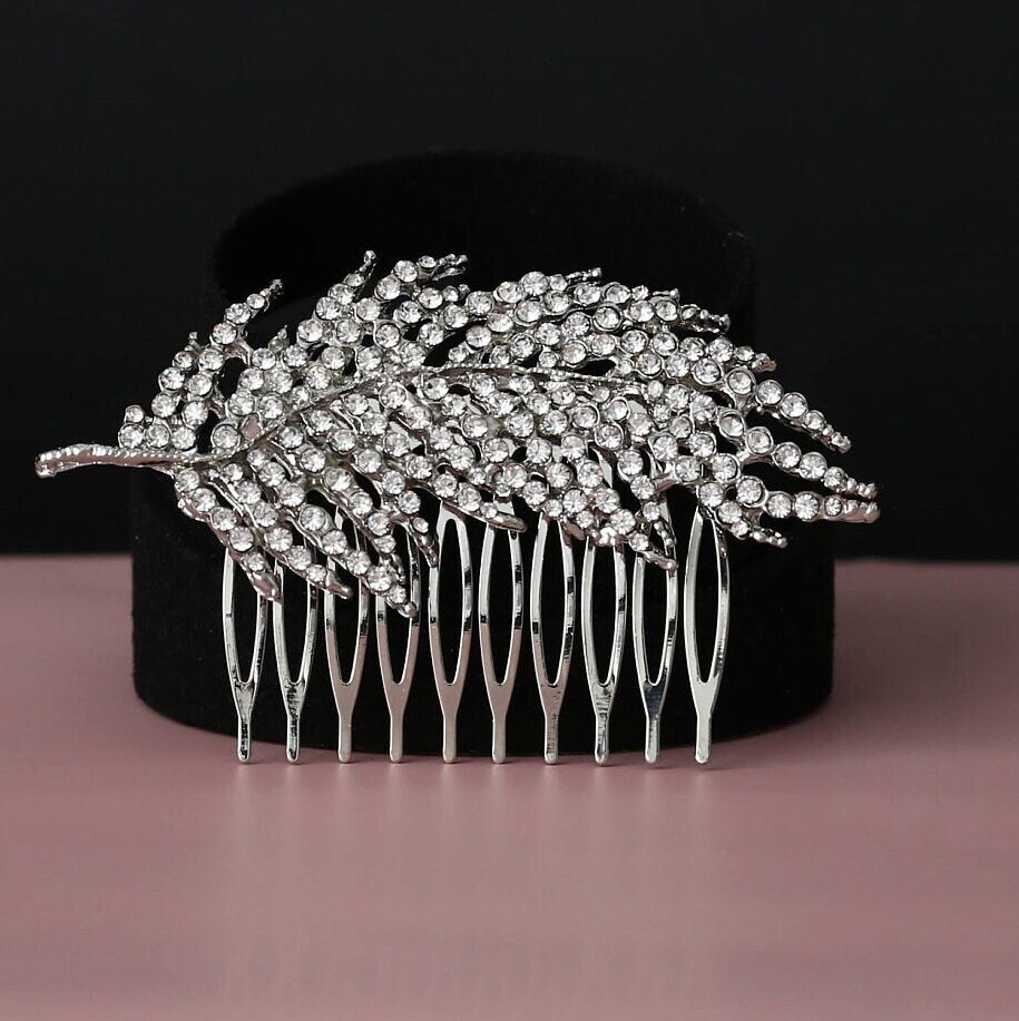 Bridal hair comb Crystal veil Comb Silver Hair Comb Rhinestone crystals, vintage hair comb, bridal vintage comb, wedding vintage comb