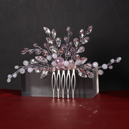 Pink bridal hair comb pink and silver crystal hair comb wedding comb pearl hairpiece wedding hair accessories