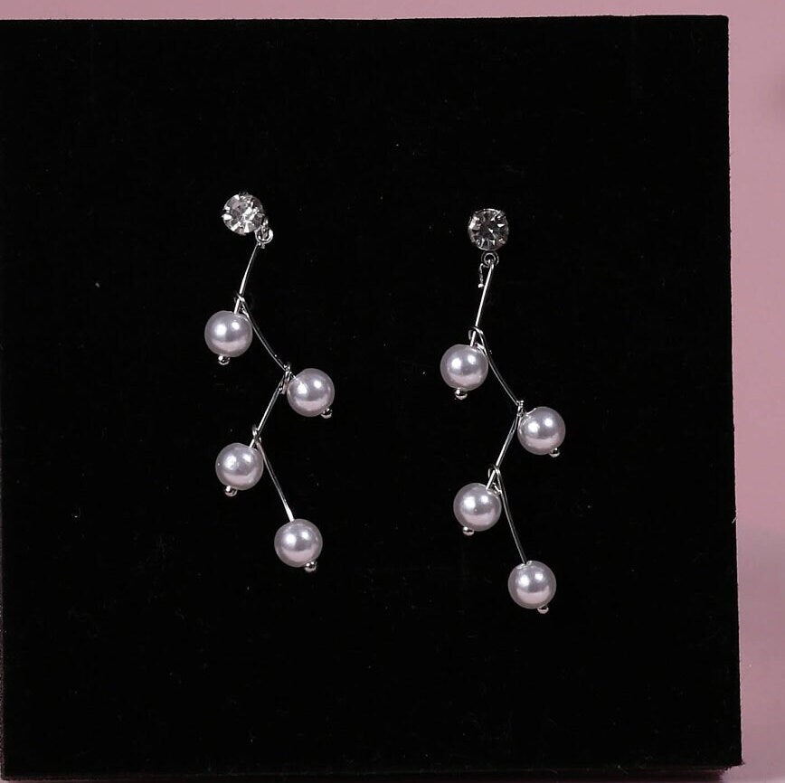 Pearl earrings connected pearl earrings dainty pearl wedding earrings bridal earrings pearl affordable bridal jewelry