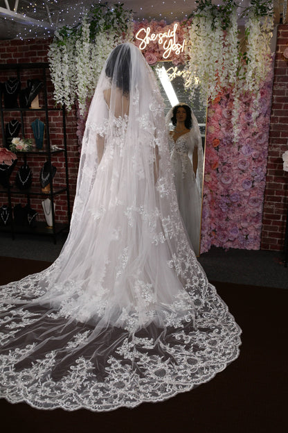 Long veil bridal veil Cathedral veil wedding veil lace wedding veil bridal veil affordable veil chapel wedding veil embroidery veil