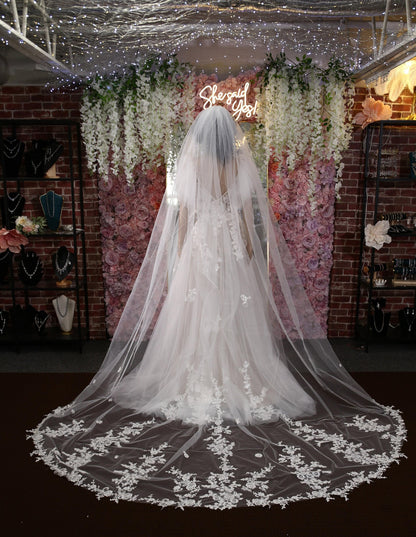 Luxury bridal veil statement veil cathedral veil illusion tulle lace veil elegant wedding veil