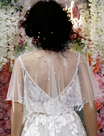 Pearl Elegance Bridal Cape Unique Bolero Shawl with Varied Sizes and Pearl Pin Closure Versatile Bolero Cape bridal wraps