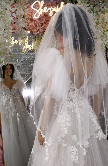 Veil with leaf border leaf vine edge Cathedral long veil Bridal veil white veil long cathedral veil wedding veil ivory veil