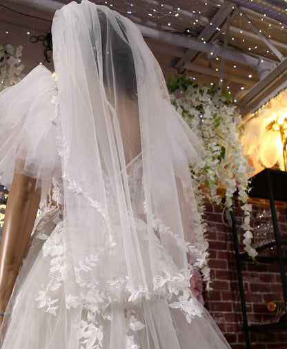 Veil with leaf border leaf vine edge Cathedral long veil Bridal veil white veil long cathedral veil wedding veil ivory veil