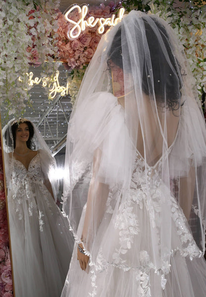 Veil with leaf border leaf vine edge Cathedral long veil Bridal veil white veil long cathedral veil wedding veil ivory veil