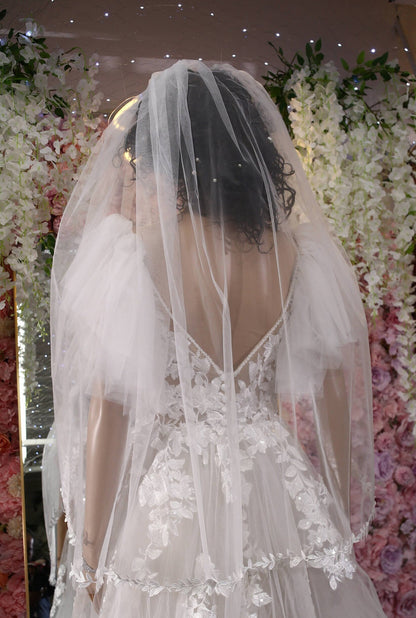 Veil with leaf border leaf vine edge Cathedral long veil Bridal veil white veil long cathedral veil wedding veil ivory veil