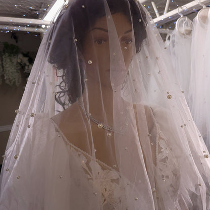 Pearl drop veil with blusher Pearl bridal veil Cathedral veil wedding veil pearl wedding veil bridal veil chapel wedding veil drop veil