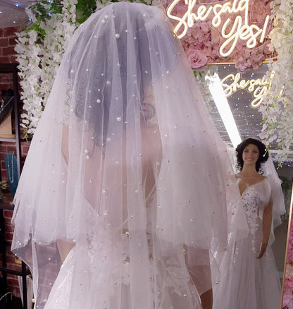 Pearl drop veil with blusher Pearl bridal veil Cathedral veil wedding veil pearl wedding veil bridal veil chapel wedding veil drop veil