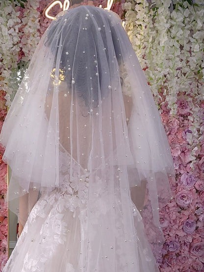 Pearl drop veil with blusher Pearl bridal veil Cathedral veil wedding veil pearl wedding veil bridal veil chapel wedding veil drop veil