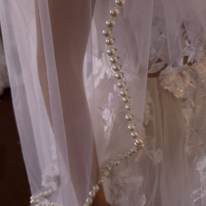 pearl edge veil unique fingertip veil with pearls bridal veil wedding pearl edged veil