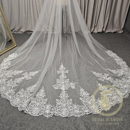 2 tier veil blusher veil 2 T Cathedral veil wedding veil lace wedding veil bridal veil affordable veil chapel wedding veil embroidery veil
