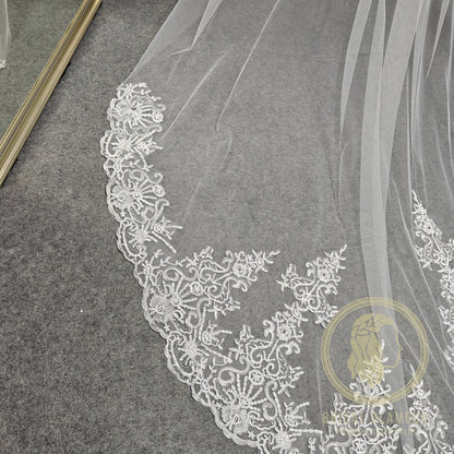 2 tier veil blusher veil 2 T Cathedral veil wedding veil lace wedding veil bridal veil affordable veil chapel wedding veil embroidery veil