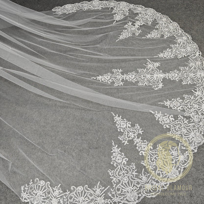 2 tier veil blusher veil 2 T Cathedral veil wedding veil lace wedding veil bridal veil affordable veil chapel wedding veil embroidery veil