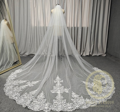 2 tier veil blusher veil 2 T Cathedral veil wedding veil lace wedding veil bridal veil affordable veil chapel wedding veil embroidery veil
