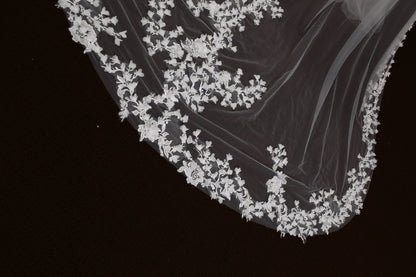 3d floral Wedding veil elegant bridal veil one layer cathedral veil 3d petals wedding veil long veil with custom edge work