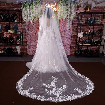 3d floral Wedding veil elegant bridal veil one layer cathedral veil 3d petals wedding veil long veil with custom edge work