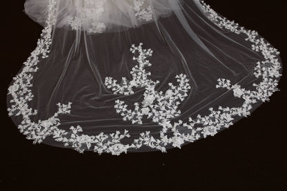 3d floral Wedding veil elegant bridal veil one layer cathedral veil 3d petals wedding veil long veil with custom edge work