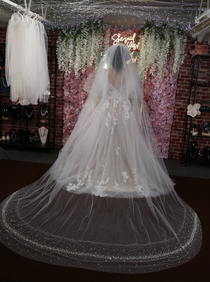 Pearl edged crystal veil cathedral veil with pearls wedding veil ivory pearl veil cathedral pearl edge veil wedding veil with pearls