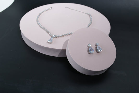 Silver wedding Necklace and Earring, Wedding Jewelry Set bridal jewellry set for brides, Zirconia stone necklace set wedding accessories