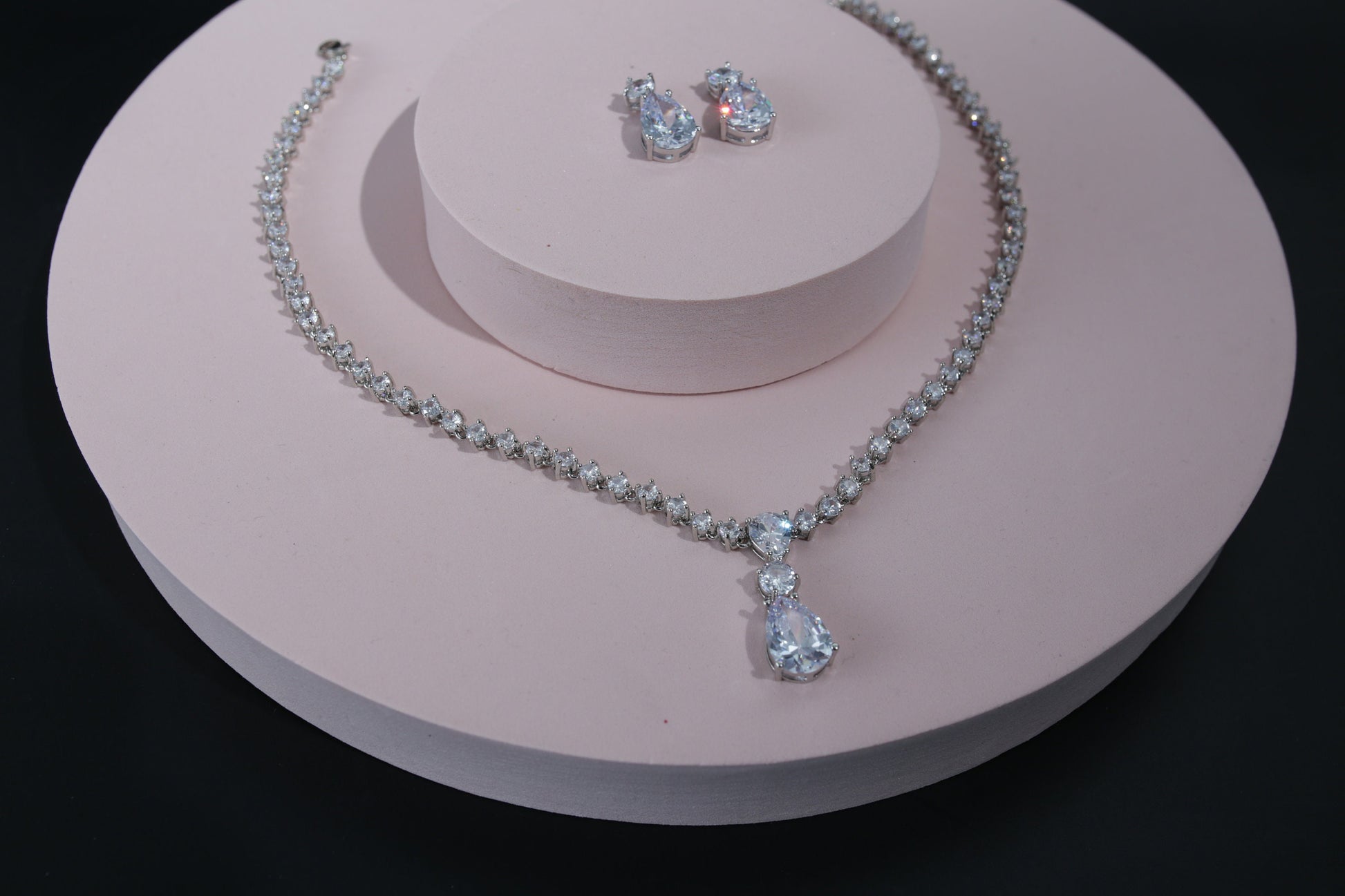 Silver wedding Necklace and Earring, Wedding Jewelry Set bridal jewellry set for brides, Zirconia stone necklace set wedding accessories