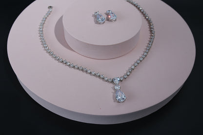Silver wedding Necklace and Earring, Wedding Jewelry Set bridal jewellry set for brides, Zirconia stone necklace set wedding accessories