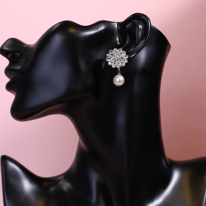 Floral stud earrings Bridal earrings pearl drop wedding earrings bridal jewelry mother of bride groom earrings
